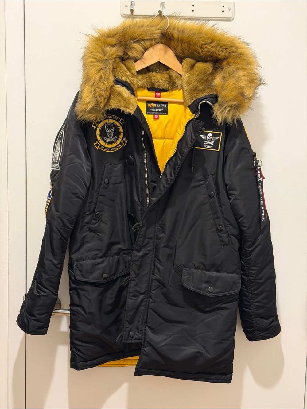 Alpha Industries Men’s Black Puffer Parka N-3B "Fear The Bones"